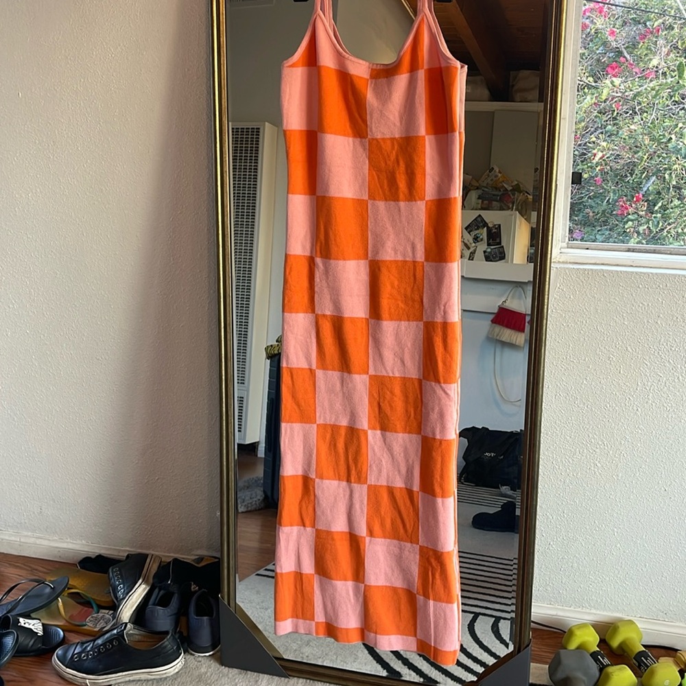 Never worn pink and orange checkered summer dress